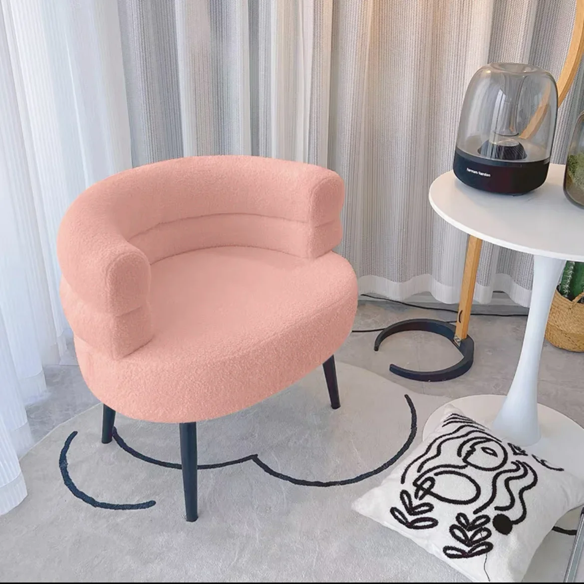 

Living Room Furniture Nordic Modern Simple Imitation Lambswool Armchair Bedroom Makeup Chair Comfort Single Sofa Dressing Stool