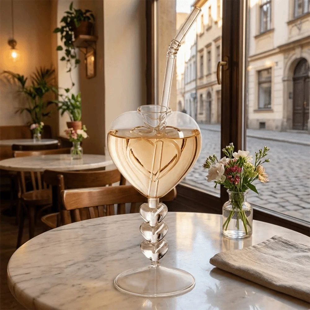 

Unique Romantic Heart Shaped Glass Large Capacity Transparent Cocktail Glasses Smooth Rim Juice Drink Glass Pub
