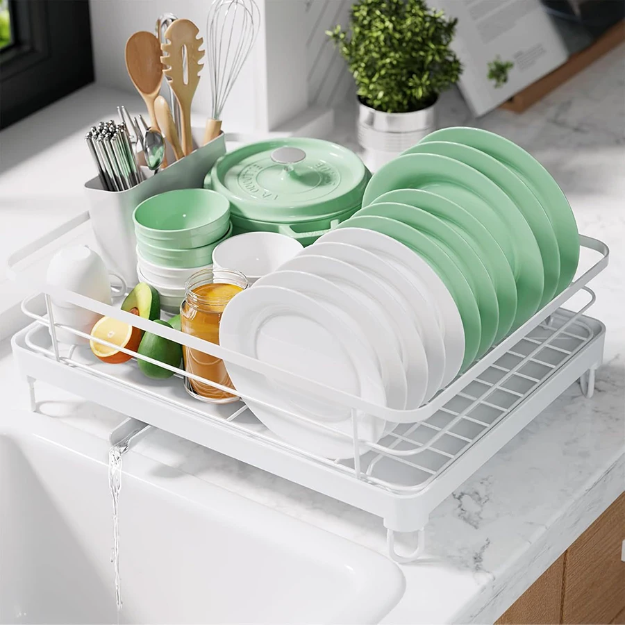 Kitchen Storage Rack Tableware Draining Countertop Organization 2 Layers Dish Carbon Steel Rack