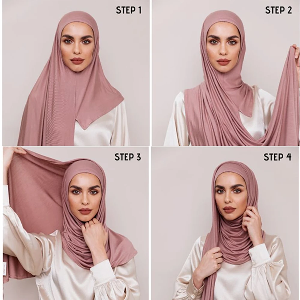 Muslim Medina Women Premium Instant Cotton Jersey Hijab Scarf Jersey Hijabs Scarves With Hoop Pinless HeadScarves 53 colors