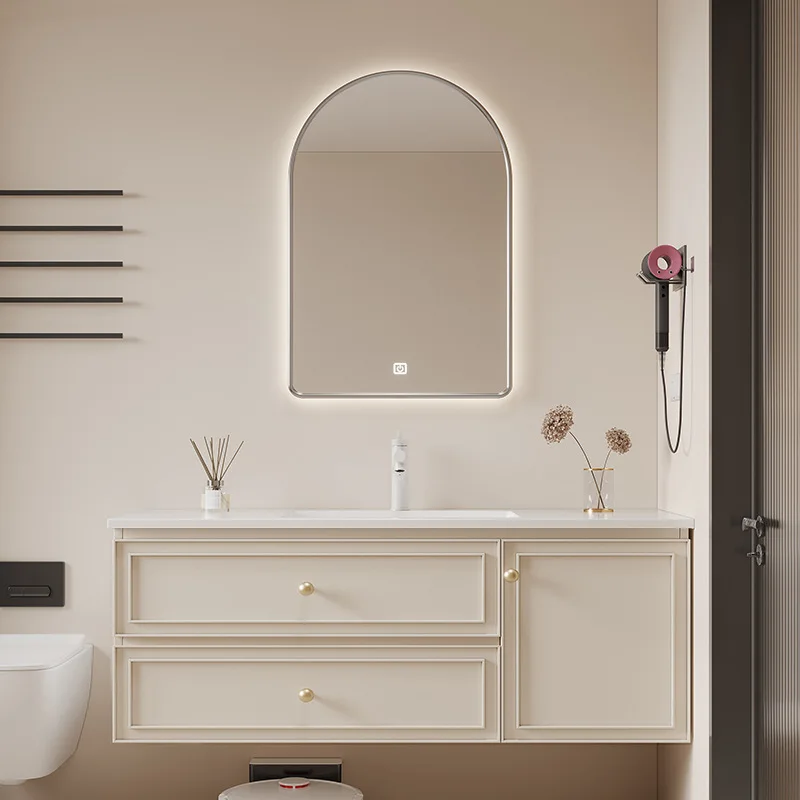 

#Light Luxury Extension Cut Corner Custom Sintered Stone Slate Bathroom Washbasin Toilet Vanity Smart LED Mirrored Cabinet