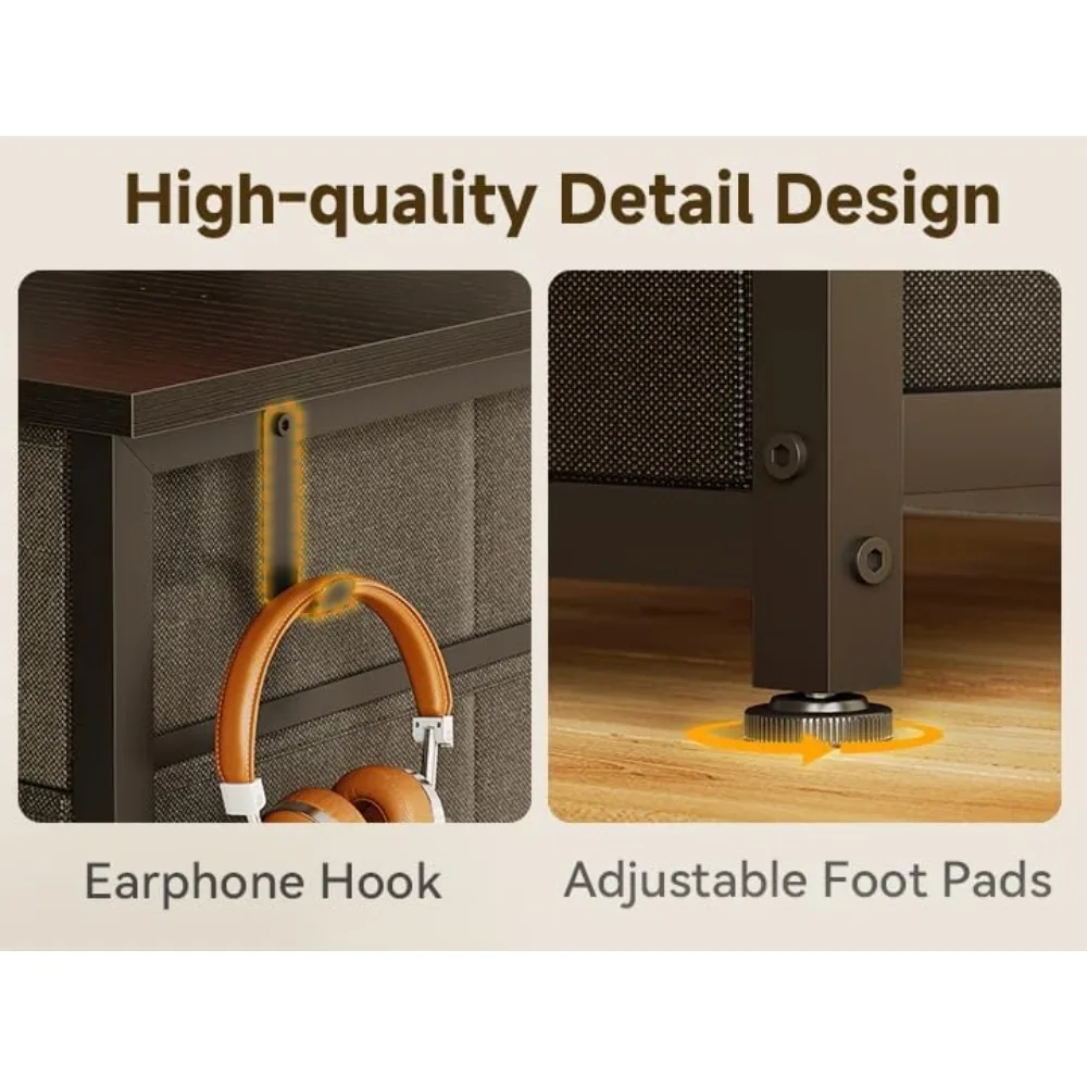 48 Inch Computer Desk with 8 Fabric Drawers, Modern Office Desk with Large Storage for Home Office, Study, Gaming