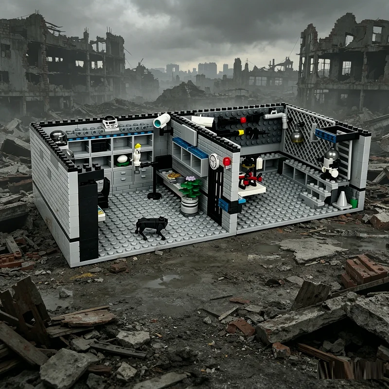 

Military Post-Apocalyptic Mini Action Figures Accessories Bunker Building Blocks Doomsday Survival Base Construction Toy for Boy