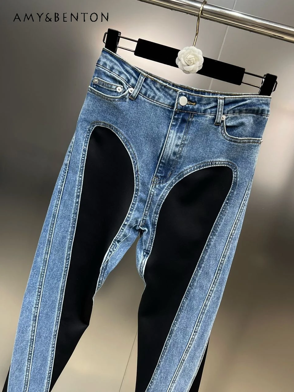 Street Fashion Denim Spliced Pencil Pants Women 2024 Spring New Hip-Hop Street High Waisted Jeans Hot Girl Sexy Slim Trousers