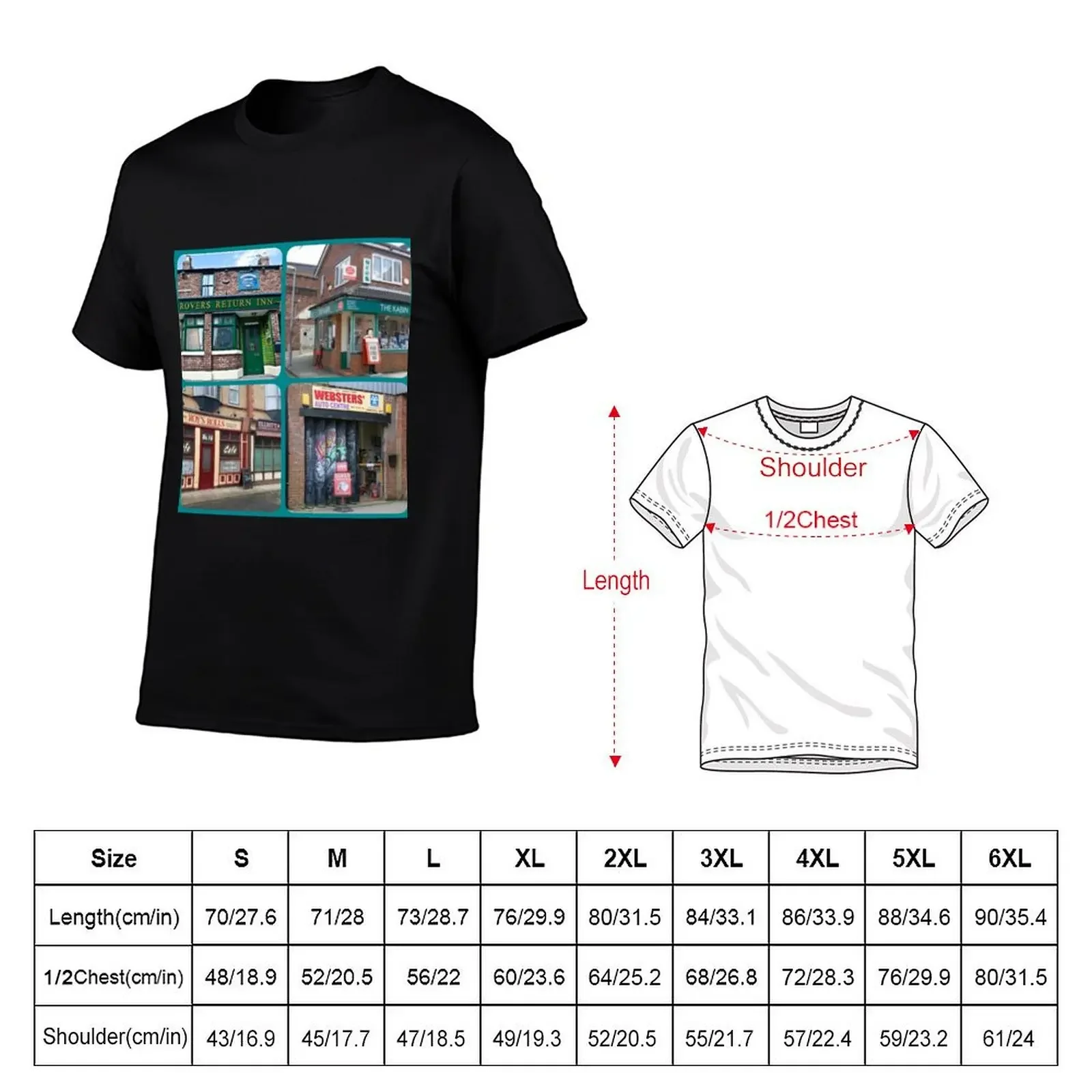 Corrie iconic buildings T-Shirt vintage t shirts tops plus size tops mens champion t shirts