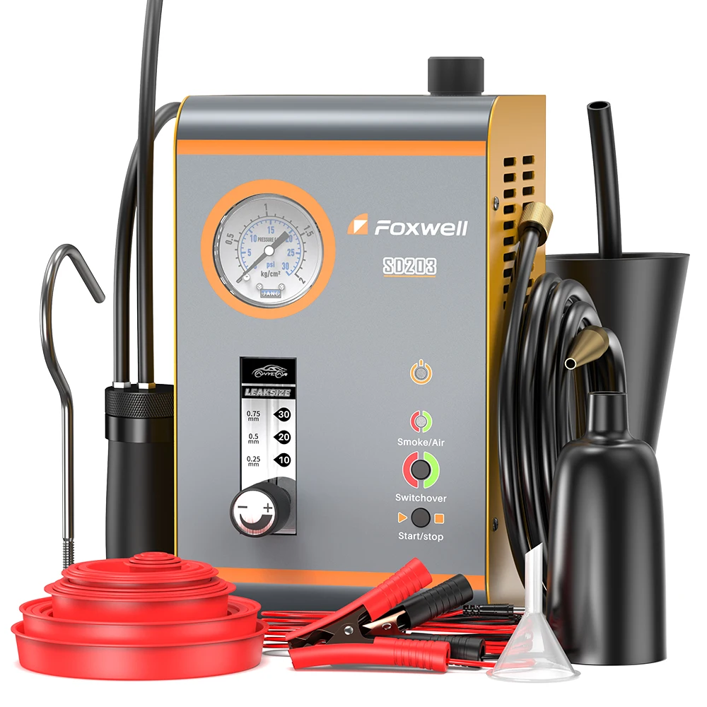 FOXWELL SD203 Samochodowa maszyna dymna 12V z wbudowaną pompką powietrza, wykrywacz nieszczelności EVAP, dwufunkcyjny tester diagnostyczny nieszczelności rur samochodowych — 2