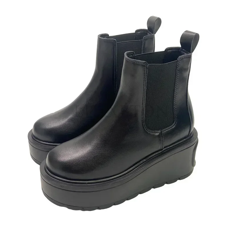 Botas de plataforma chelsea para mulheres, sapatos góticos punk chunky, marrom, preto, curto, outono, inverno, novo, 2023