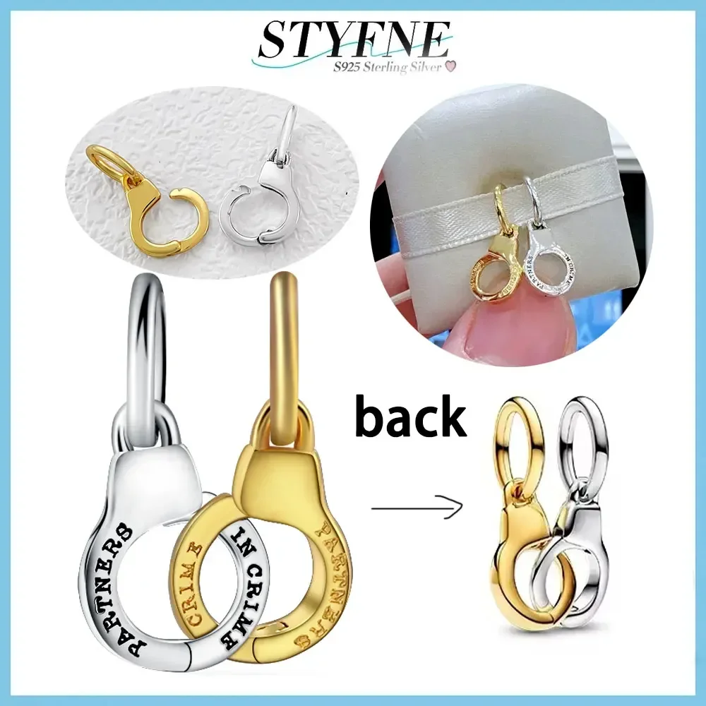 New Style Openable and Detachable Handcuff Charm Two-in-one Gold Friendship Charm Fit Diy Original Bracelet 925 Sterling Silver