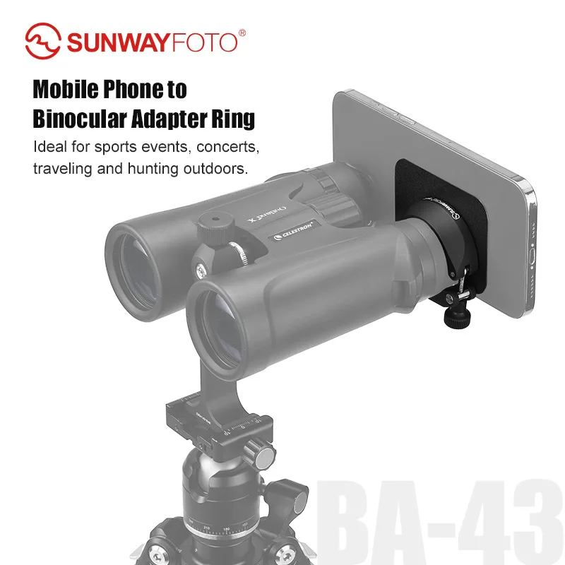 

SUNWAYFOTO BA-43 Cell Phone Photography Adapter for Binocular, Universal Smartphone Mount for Binocular,Capture Photos and Video