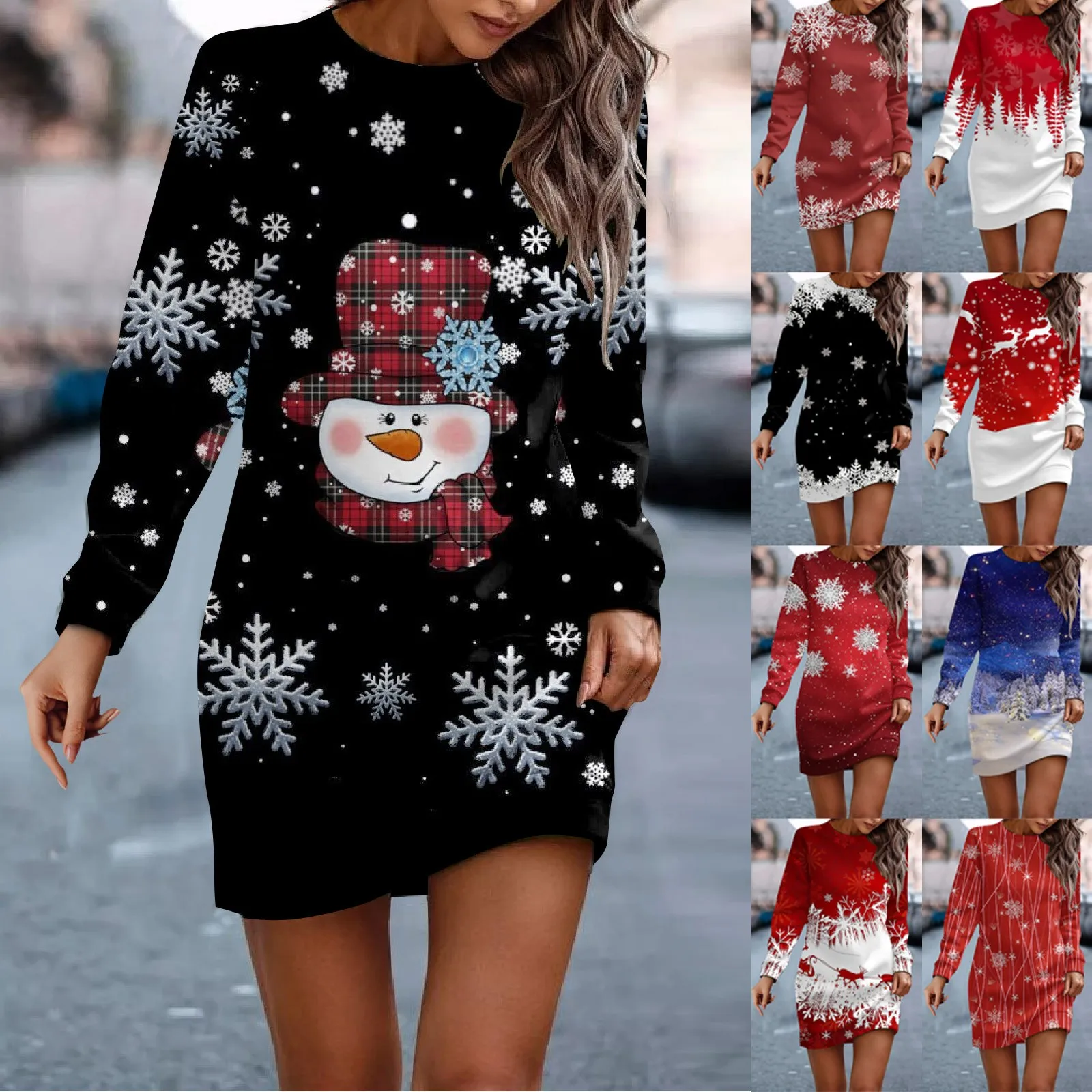 2024 Повседневное платье Long Sleeve Dress For Women Casual Christmas Printed Pullover Hip Pack Dress Sweater Dress Autumn