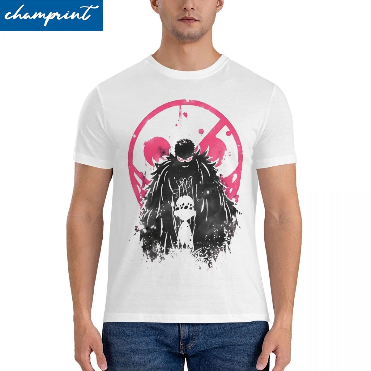 Doflamingo und Law T-Shirt für Herren und Damen, One Piece Anime Manga, Lässige Baumwoll-T-Shirts mit Rundhalsausschnitt, Kurzarm-T-Shirts in 4XL, 5XL, 6XL Größen
