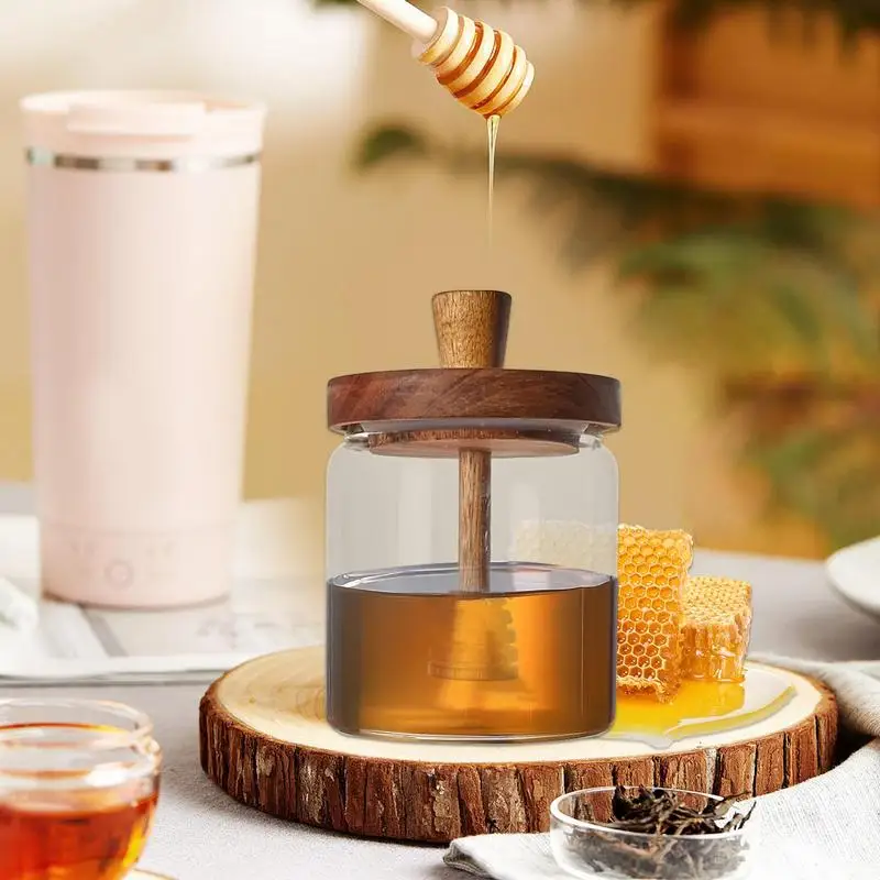 500ml โปร่งใสแก้วปิดผนึกถังน้ําผึ้ง Jar พร้อมฝาปิดไม้ผสมน้ําผึ้งปิดผนึกขวดเก็บสําหรับจัดเก็บน้ําผึ้งและน้ําเชื่อม