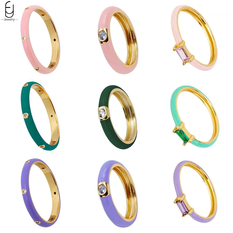 

Colorful Enamel Summer 18K Gold Rings Shiny Moissanite Rings Fashion Wedding Engagement Rings for Women Party Trend Jewelry