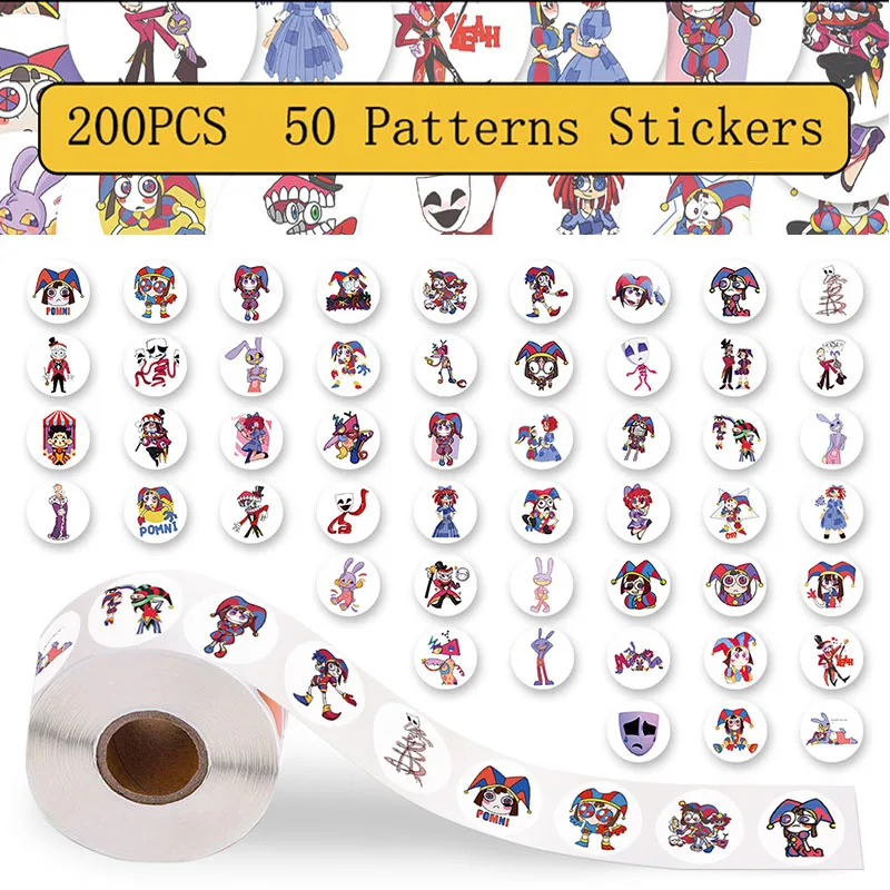 

200PCS The Amazing Digital Circus Stickers DIY Cartoon Anime Figure Children's Reward Envelope Sealing Sticker Cup Decorative