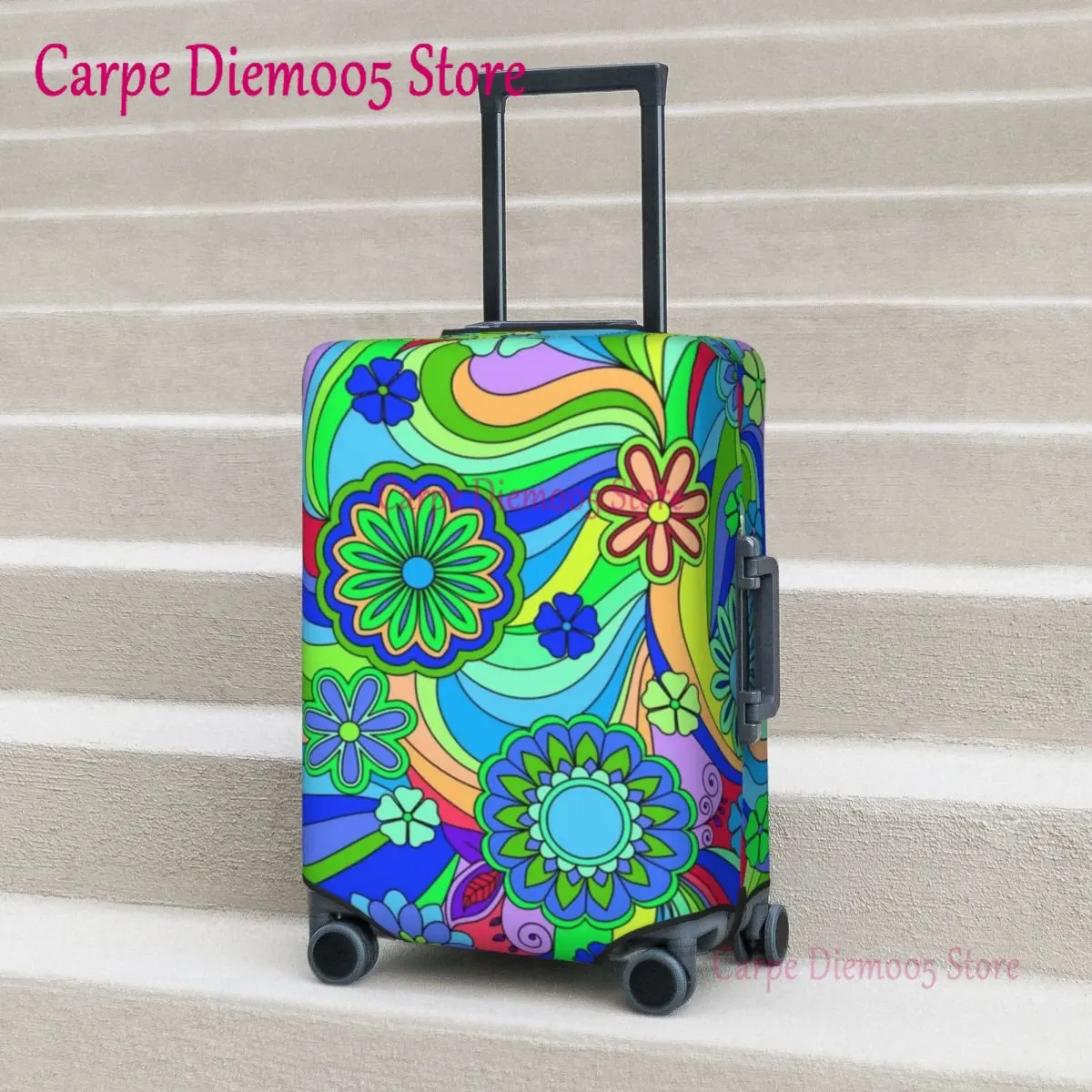 

Hippy Trippy Flower Power Suitcase Cover Retro Daisy Print Travel Protector Flight Practical Luggage Accesories