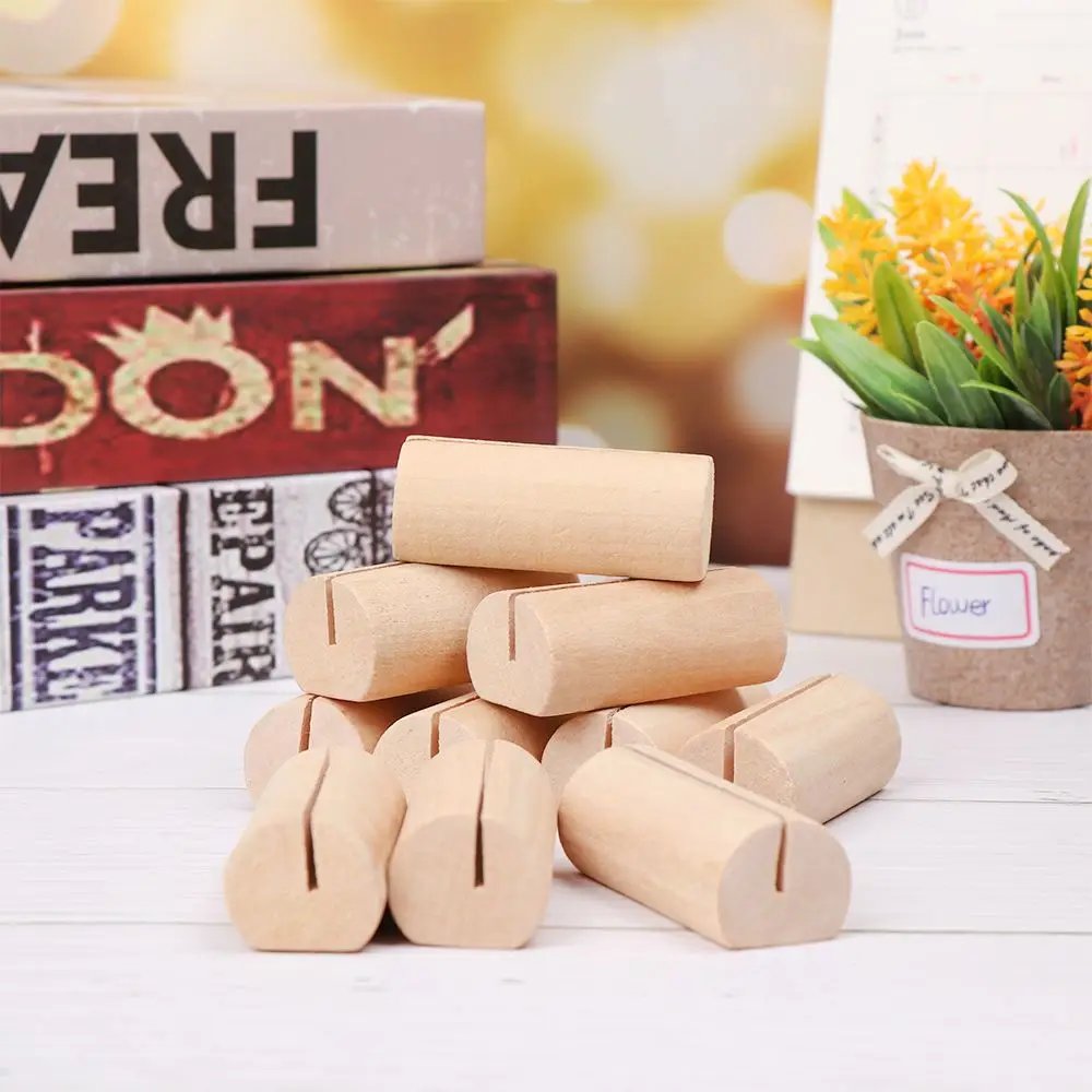 Decoration Round Shape Base Natural Wood Paper Clamp Table Numbers Holder Photos Clips Clamps Stand Picture Frame Place Card