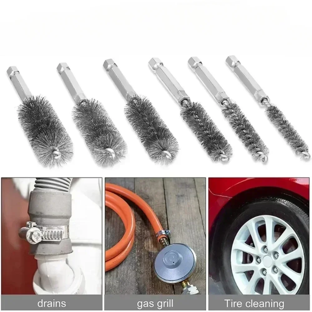 8/10/12/15/17/19/6PCS Wire Tube Machinery Cleaning Brush Rust Cleaner Washing For Automotive Manufacturing Processing New