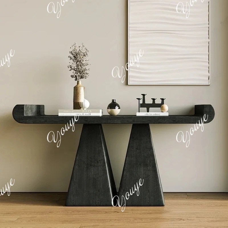 Solid wood Xuanguantai medieval light luxury high-end sense foyer corridor entry strip case decorative table ornament for table