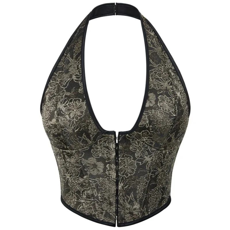 

Сексуальные корсеты с принтом, укороченный топ, женское винтажное нижнее белье с лямкой на шее, утягивающее бюстье, черный, красный