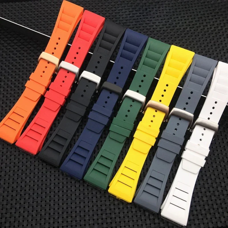 

For Richard Mille Watchbands Soft Imported Waterproof Sweat-Proof Silicone Rubber Convex Interface Replace Original Watch Strap