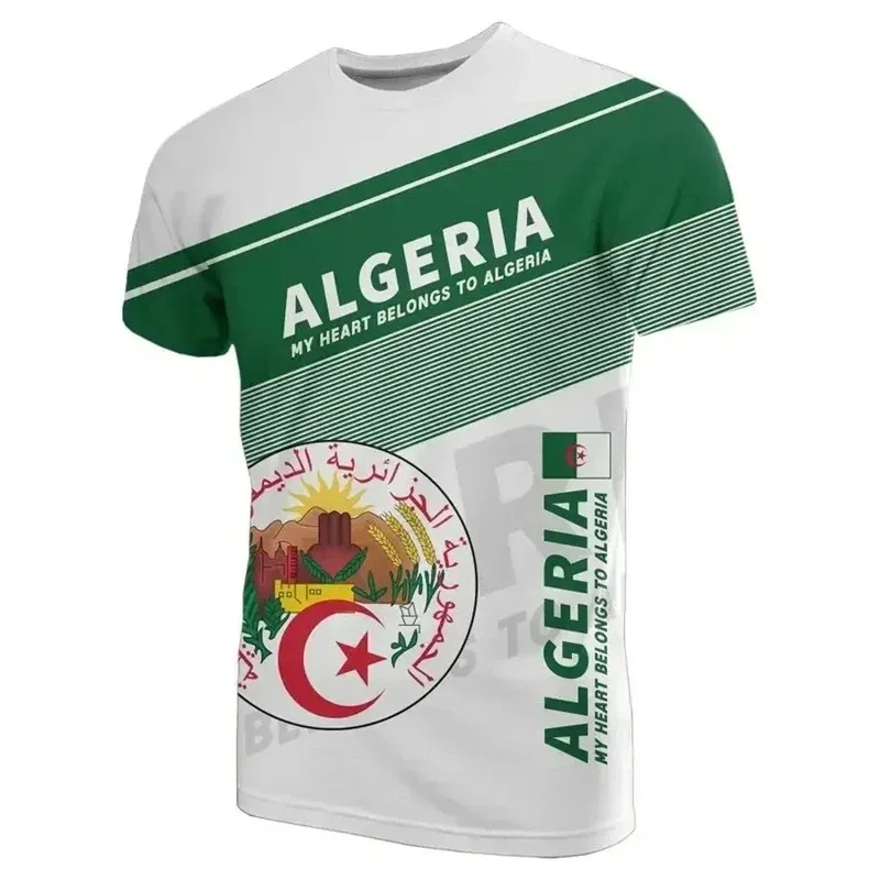 Trendy 3D Algeria Flag Printed Men's T-Shirt Fashion Soccer Style Outdoor Sports Match Special Breathable Quick-Dry Top