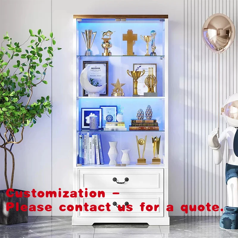 custom.One-stop Manufacturing Glass Door Metal Display Cabinet-standing Curious Showcase Drawers LED Light Commercial