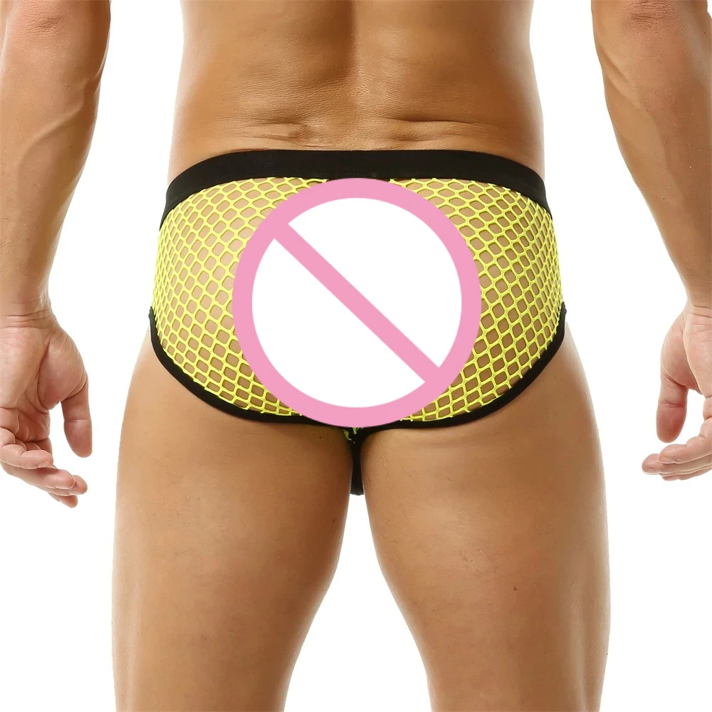 

Men's See Through Breathable Elastic Underwear Mesh Hollow Out Briefs Sexy Male Low Waist Underpants Fishnet Bulge Pouch Panties