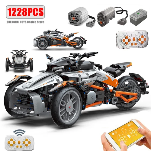 1228Pcs 도시 기술 APP 원격 제어 기관차 오토바이 빌딩 블록 MOC 오토바이 벽돌 모델 소년 장난감 어린이 선물 용품