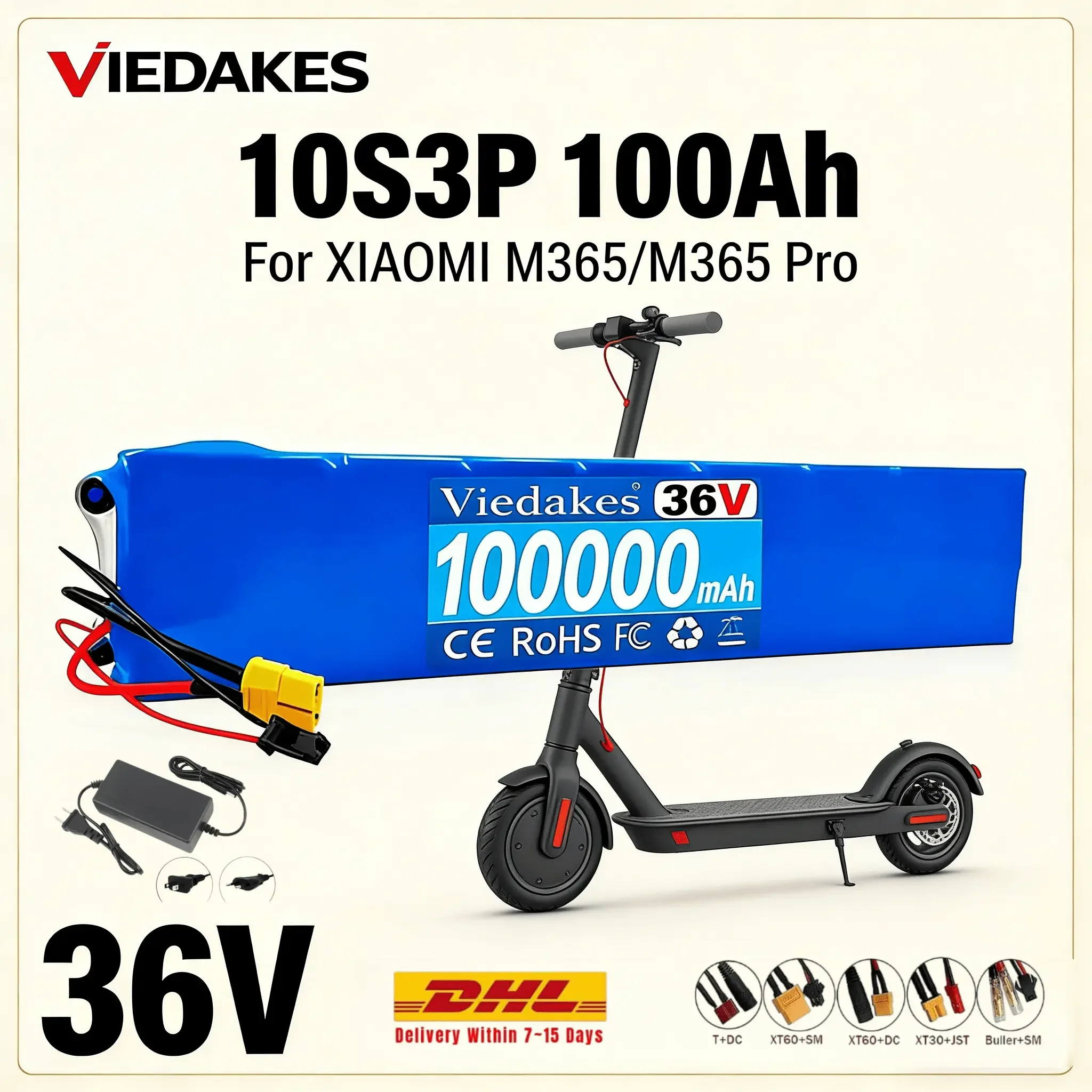 

Premium 36V 100Ah 10S3P Lithium Battery with Mounting Holes Multi-Interface for E-scooter