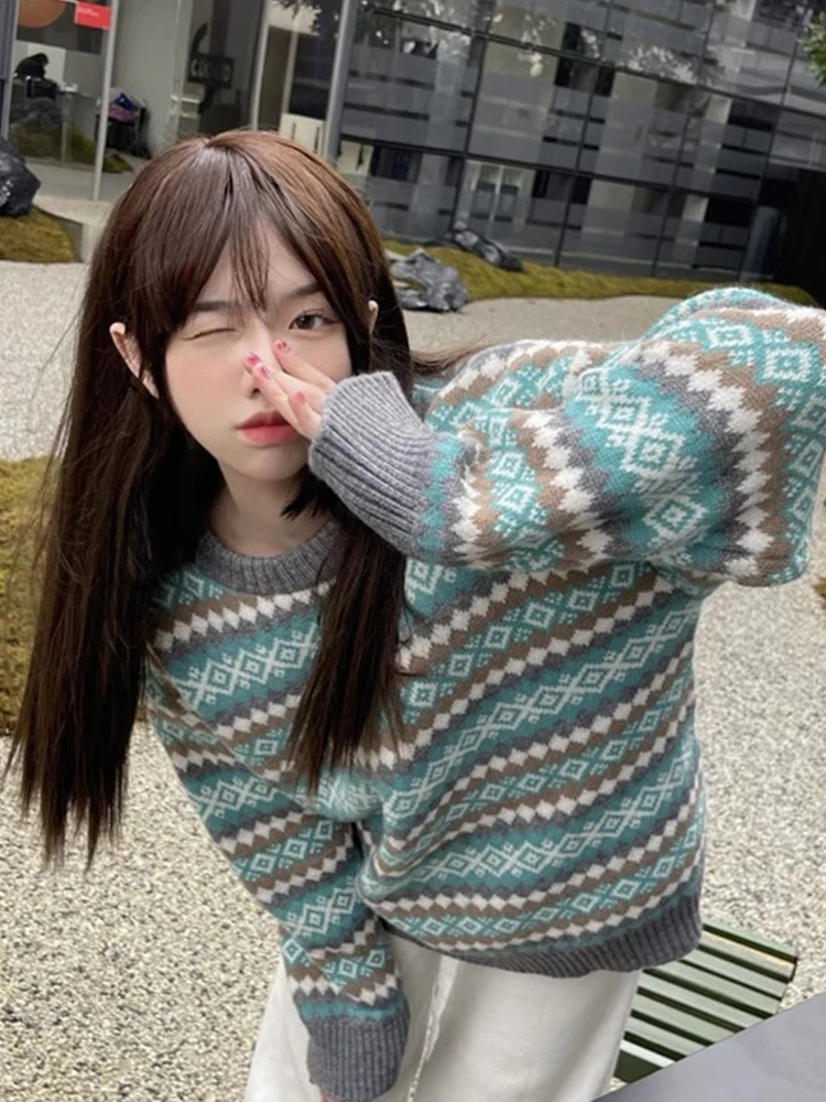 

Шикарный красивый трикотаж Fair Isle, женский осенне-зимний новый японский слей, ленивый ретро, ранняя весна, молочный Fufu Base irt