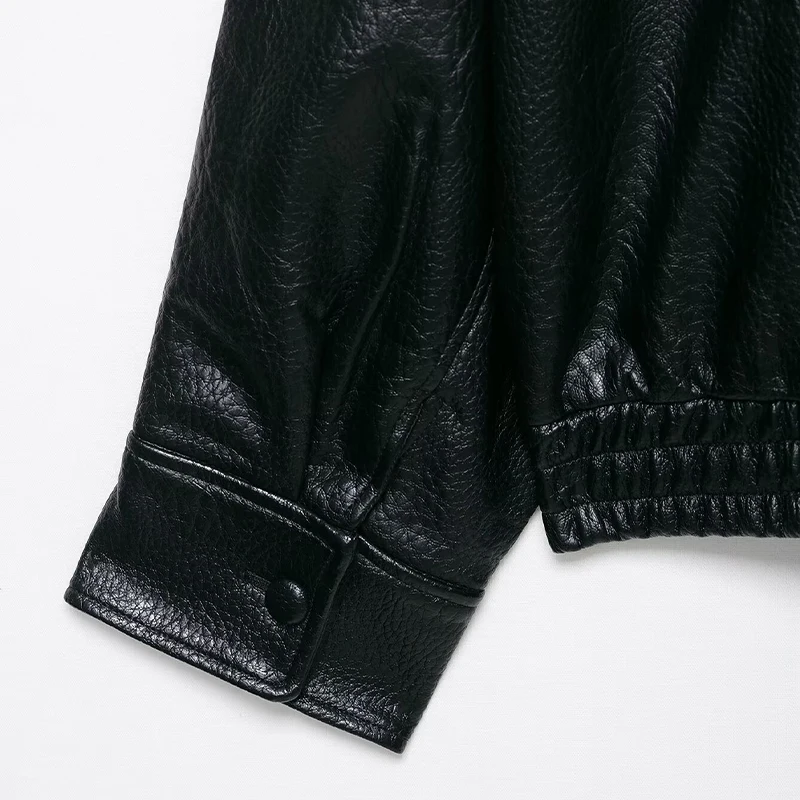 Willshela سترات نسائية عصرية من البولي يوريثان باللون الأسود بسحاب أمامي وياقة عالية وأكمام طويلة معاطف نسائية أنيقة