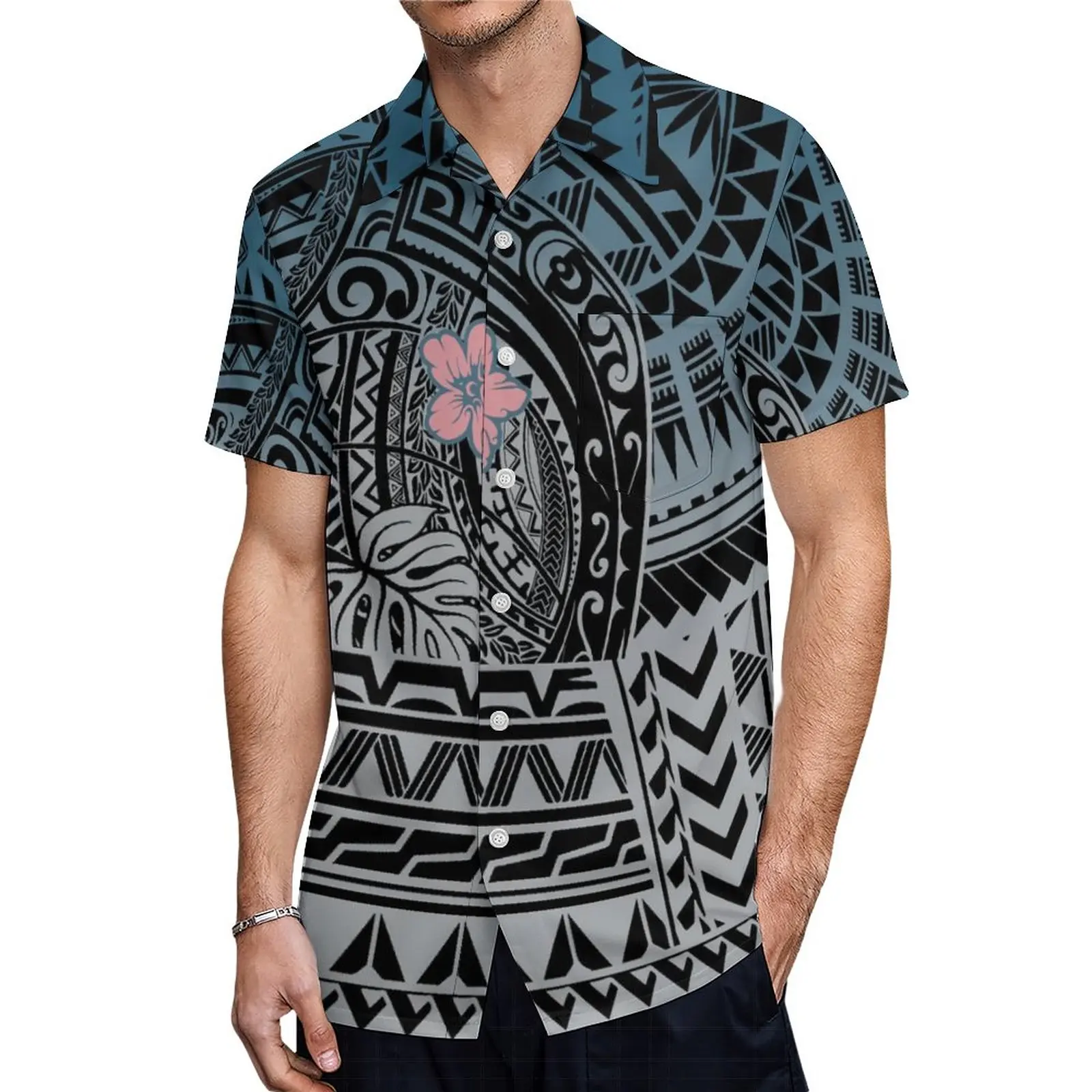 Roupa tribal para casais, vestido sem alças, camisa Samoa Verde para homem e mulher, camisa polinésia única