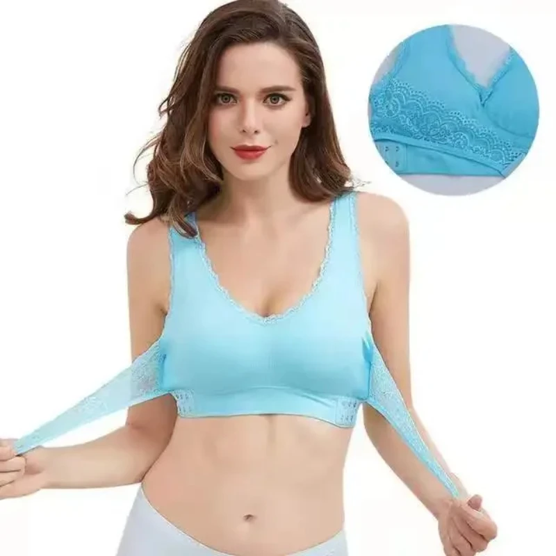 Front Cross Side Buckle Lace Rimless Sports Bra Seamless Gather Adjustable Yoga Sleep Large Underwear