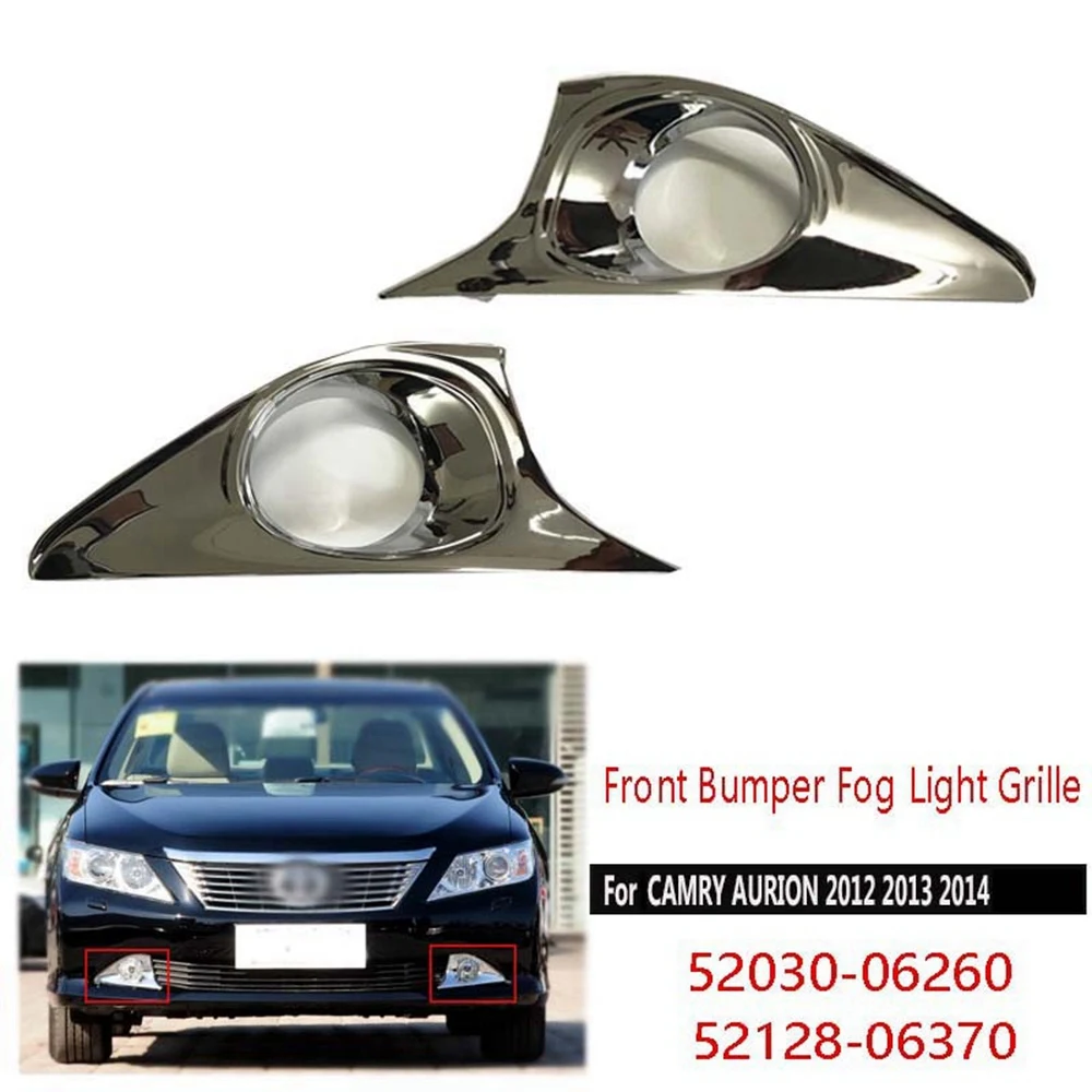 1 Pair Front Bumper Fog Light Grille Chrome Fog Lamp Frame for Toyota Camry 2012-2014 52030-06260 52128-06370