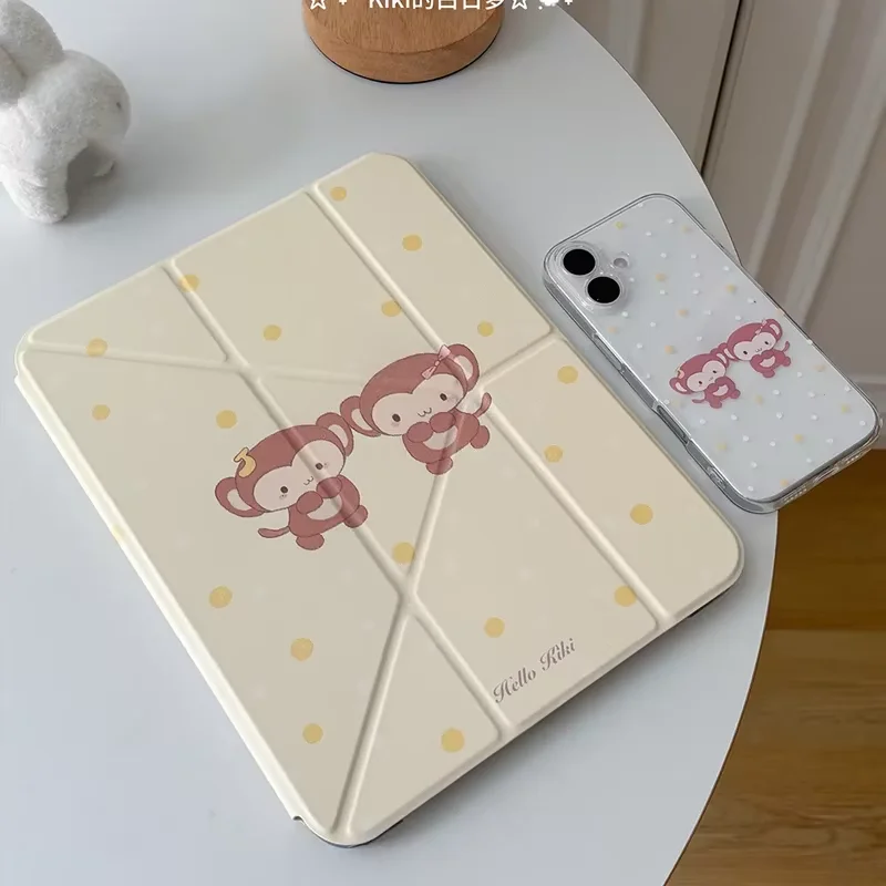 Pink Love MonkeyYellow Polka Dots Niche Tablet Case For iPad Pro 13 11th A16 12.9