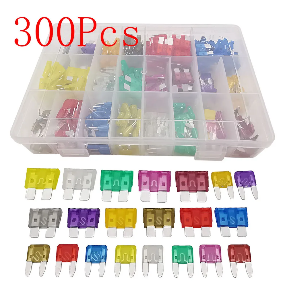 

300Pcs/box Small /Medium Type Car Blade Fuse Assortment Kit 2A 3A 5A 7.5A 10A 15A 20A 25A 30A 35A Amp with Plastic Box