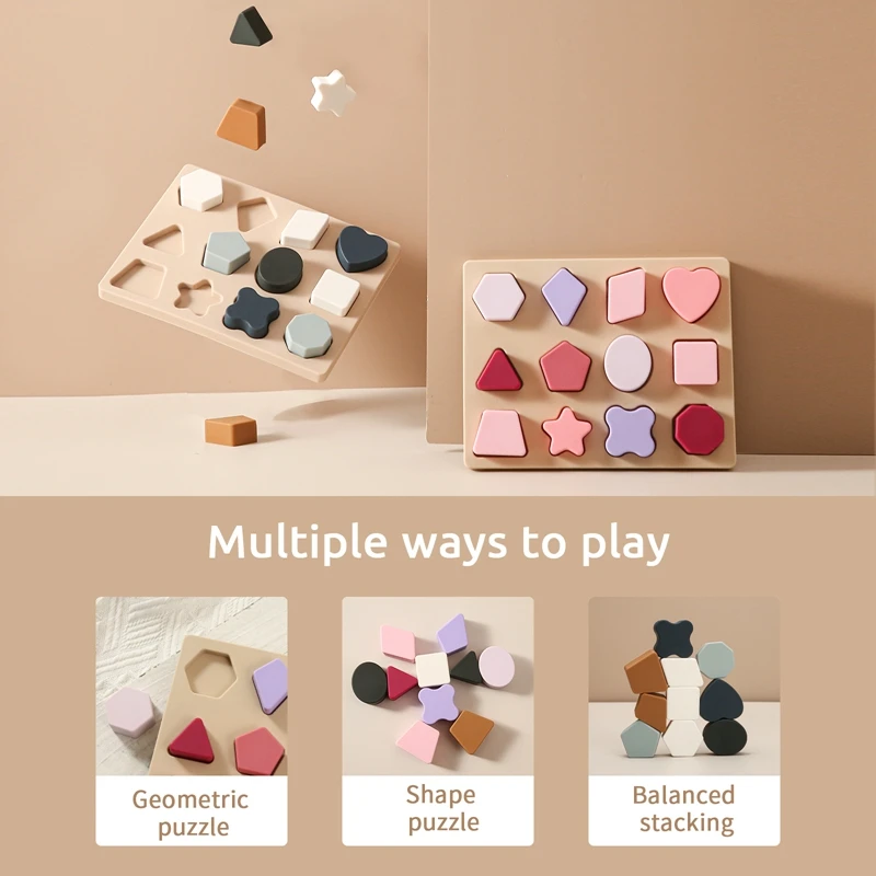 Montessori Baby Puzzles Silicone Geometry Puzzle Toys Geometric Shape Puzzle Board Matching Games Educational Learning Toys Gift