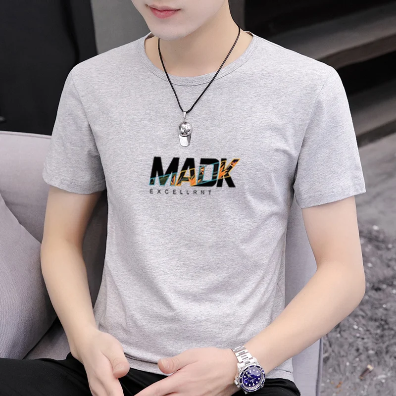 Ice Silk Thin Summer Short sleeved T-shirt Round Neck Slim Fit Trendy Printed Versatile Student T-shirt 7095