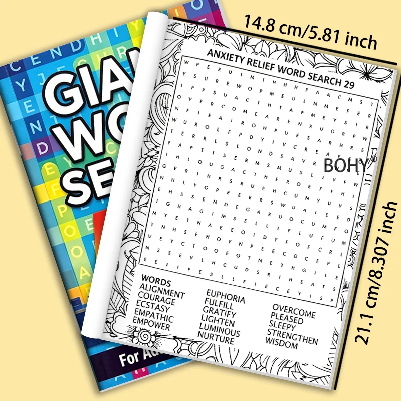 1 Volume of Adult Anti Anxiety and Stress Relief Word Finding Puzzle Game Book, 94 Pages of Healing English Words, Good Gifts
