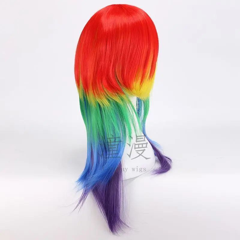 Tongman cosWig60CMAnime أحمر برتقالي أصفر أخضر قوس قزح اللون بلدي ليتل المهر المهر قوس قزح شعر مستعار #2