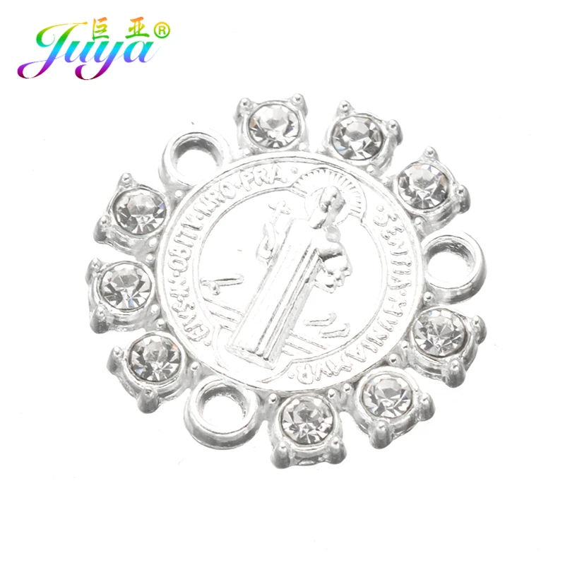 Juya Religious Jewelry Supplies 10Pcs/Lot Cz Rhinestones Christian Jesus Charm Connectors Accessories For DIY Jewelry Making
