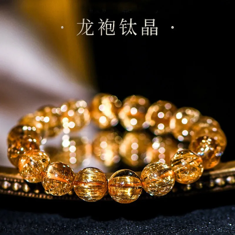 

Authentic Natural Dragon Robe Titanium Crystal Bracelet with Golden Hair Crystal Hand String Brazil Old Mine Crystal Cat's Eye