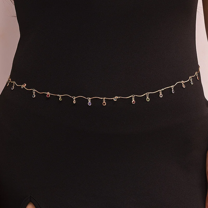 1pc Colorful Rhinestone Charms on a Dainty Metal Link – Everyday Statement Waist Chain for Understated Sexiness.