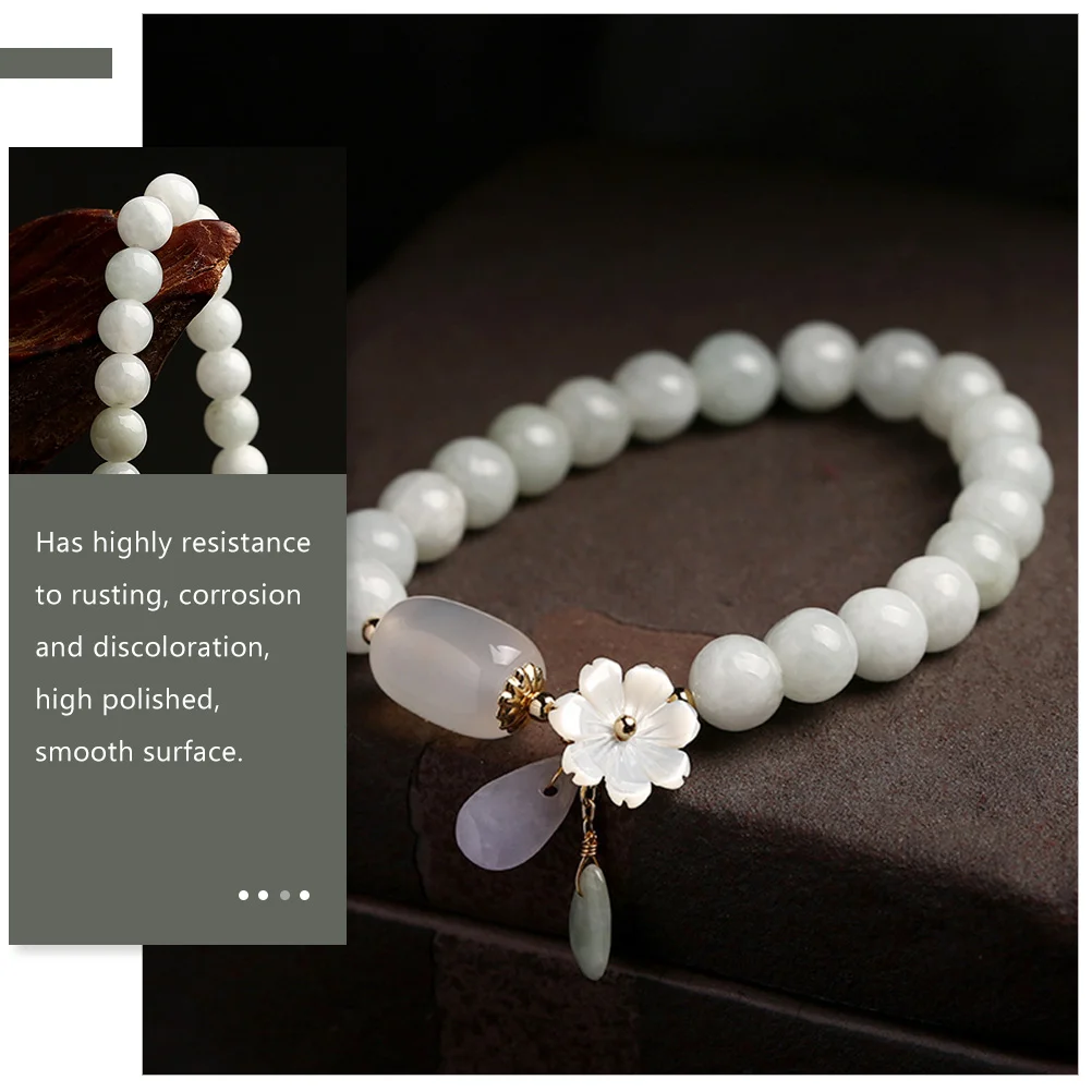 Jadeite Bracelet Bead White Flower for Women Asian Mens Beaded Bracelets Protection Gemstone Elastic The Flowers Gild