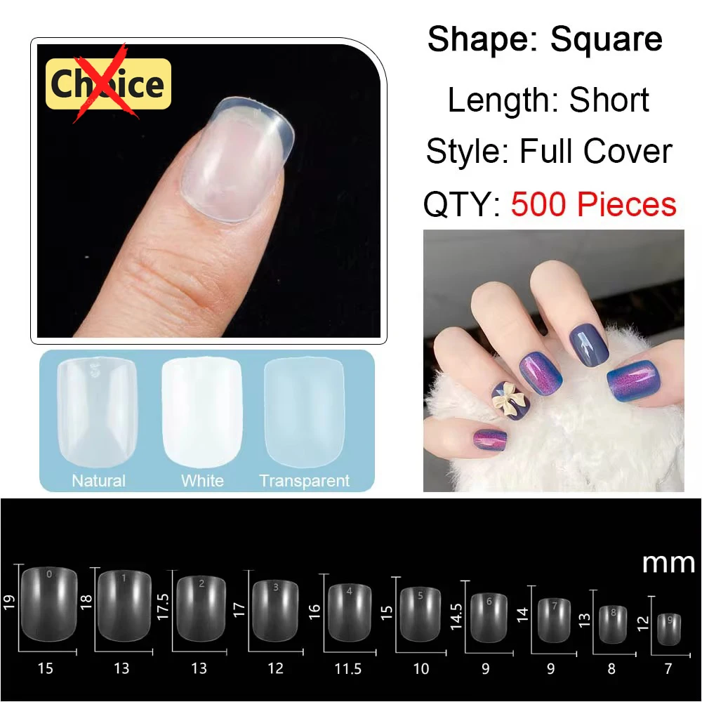 

Buy in Bulk Pay One Shipping Fee Only Square XS Short 500pcs/pack False Nail Tips Small Fake Nail Tips Press-on Nails Full Cover