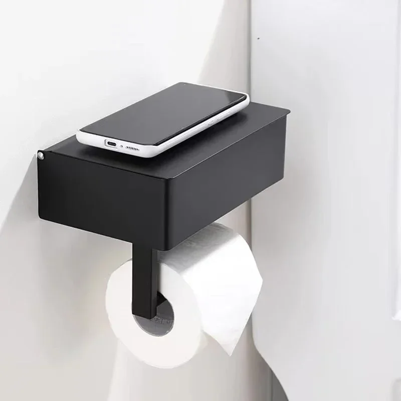 

Rack Bathroom Accessorie with Storage Boxes Black Toilet Roll Holder Stainless Steel Roll Paper Holder Bathroom Storage