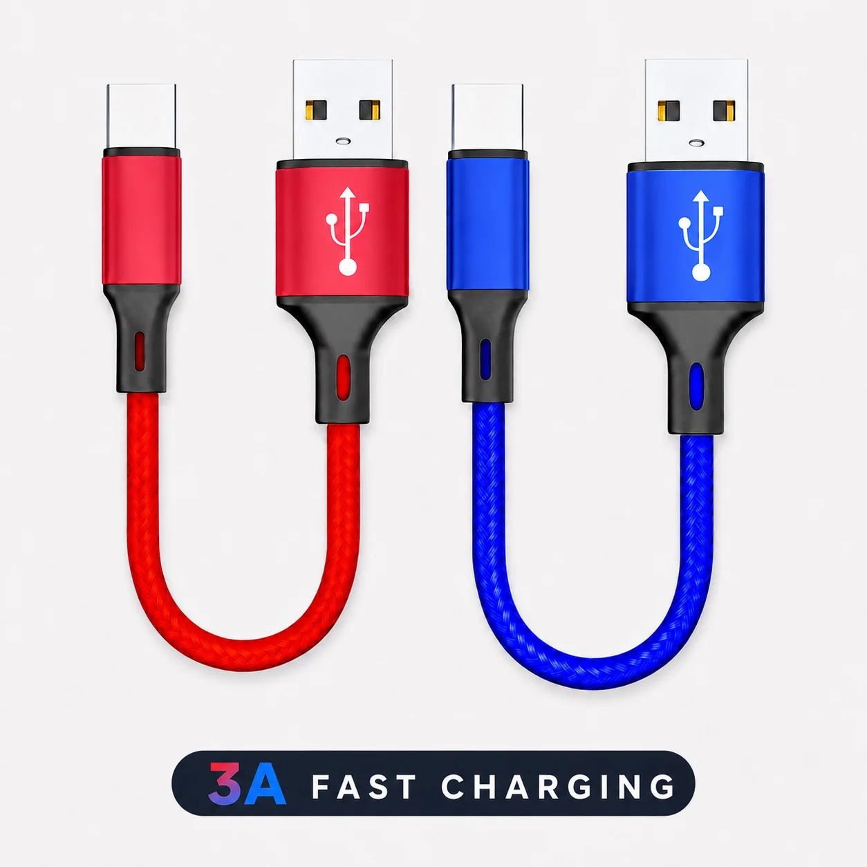 0.25M Short USB-A to Type-C Cable 3A Fast Charging Data Sync Nylon Braided Cord for Power Bank iPhone 15 Samsung Android Phone