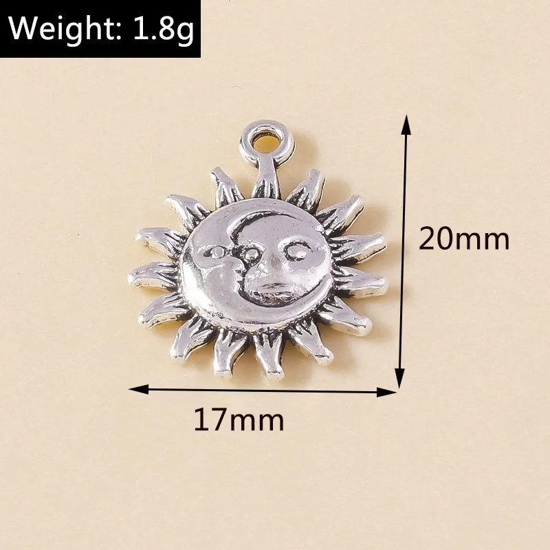 Leslie 10 Stück Gold-Silberfarbene Metall-Anhänger mit griechischen Sonnen- und Mondmotiven, Legierungs-Charms für DIY-Schmuckherstellung, Halsketten, Armbänder, handgemachtes Kunsthandwerk – Detail 11