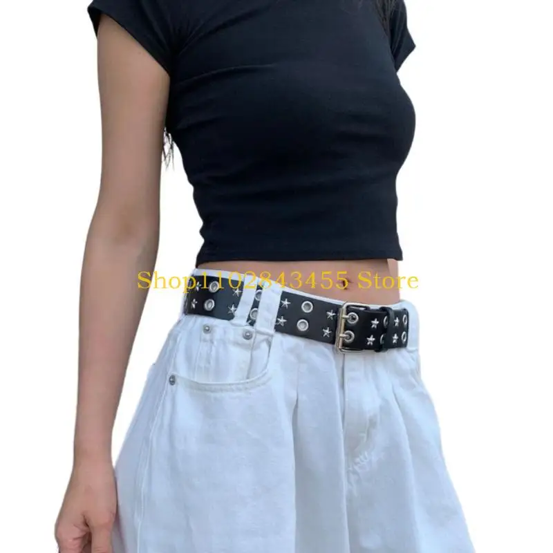 

49MC Ремень из искусственной кожи, регулируемый двухрядный пояс со звездой и люверсом, женские джинсы, платья, юбка, пальто, в