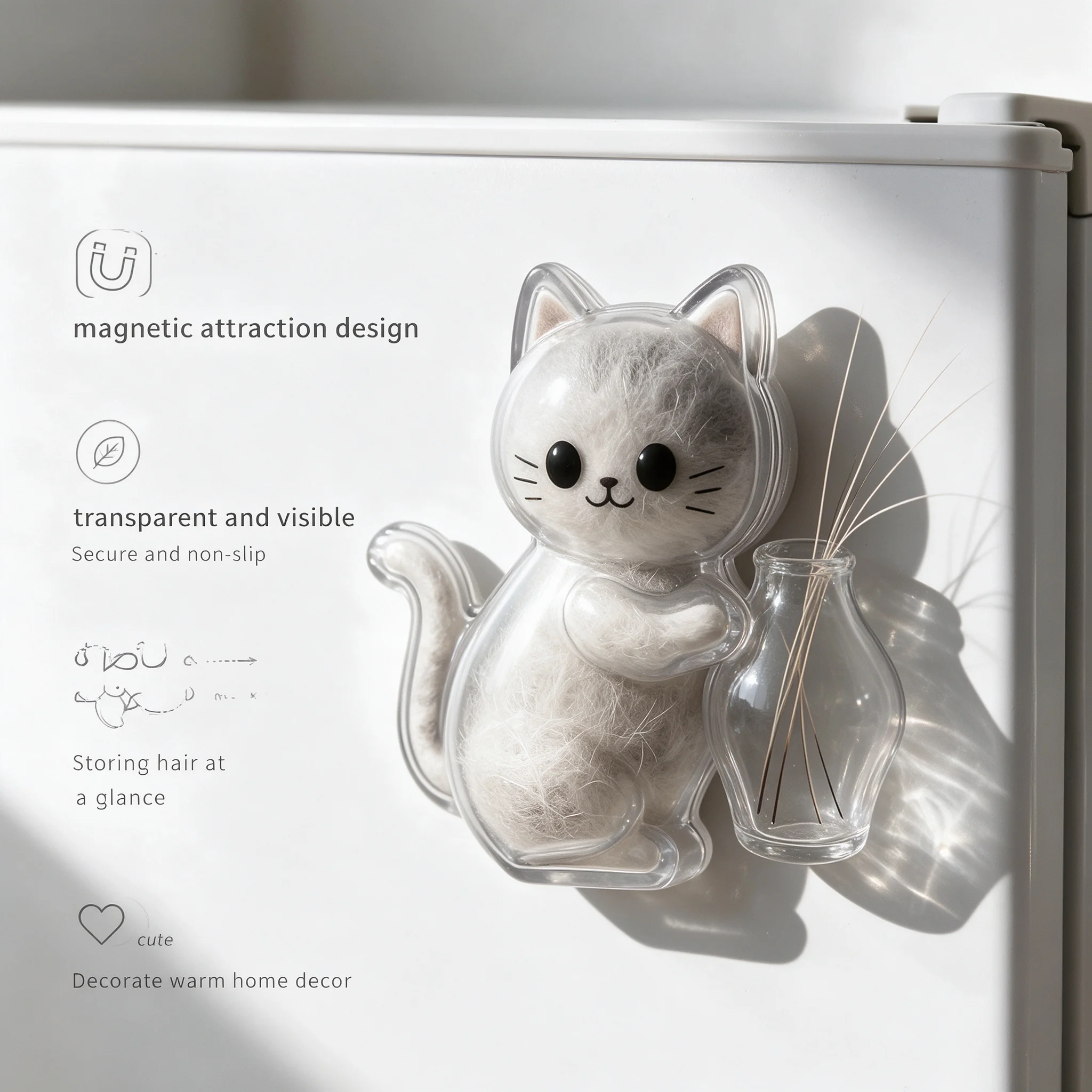 Magnetic Fridge Magnet Pet Hair Keepsake Collector Cat Dog Fur & Whisker Storage Box, Cute Pet Memorial Ornament Home Decor